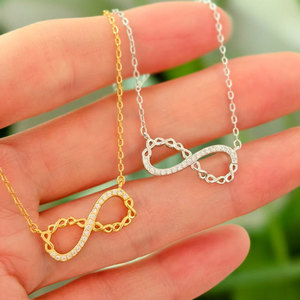 Collana Romantica con Ciondolo a Forma di 8 Infinito, Amuleto Portafortuna in Acciaio Inossidabile con Zirconi per Donne - Product Image 3