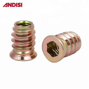 Hexagonal conducir fijación inserto roscado muebles de madera tornillo tuerca de inserción