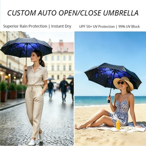 Windproof Automatic Open Close Travel <b>Umbrella</b> Compact UV Protection Sun Rain <b>Umbrella</b> with Custom Logo Support - Product Image 5