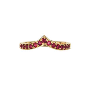 18K Gold V-Shaped Pave Ruby Ring Minimalist Stackable Wedding Band Luxury <b>Women</b> Jewelry - Product Image 1