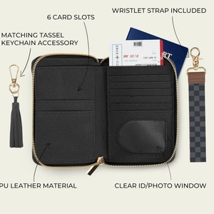 Custom Leather Passport Holder Wallet RFID Travel Business Credit Card Protector Passport Cover with <b>Wristlet</b> Strap - Product Image 2