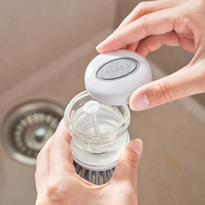 Handy Automatic <b>Liquid</b>-Adding Dishwashing Pot Brush Kitchen Home Silver Eco-Friendly Plastic Handle <b>Silicone</b> Sponge Brush - Product Image 2