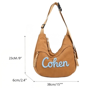 Bolso Bandolera Personalizado con Nombre, Bolso de Hombro de Pana Personalizado <span class=keywords><strong>para</strong></span> Mujer, Bolso Tote con Correa Ajustable <span class=keywords><strong>para</strong></span> Uso Diario, Viajes, Compras - Product Image 6