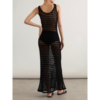 Benutzer definierte schwarze Damen Sommer Strand kleid Extra lange elegante V-Ausschnitt Hohl Design Baumwolle Pullover Atmungsaktive natürliche OEM Service
