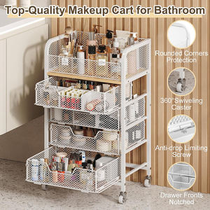 รถเข็นจัดระเบียบเครื่องสำอาง 5 ชั้น พร้อมลิ้นชัก 4 ชั้น และล้อเลื่อน ตู้โชว์เครื่องสำอาง ตู้เก็บผลิตภัณฑ์ดูแลผิว รถเข็นเก็บของสำหรับผลิตภัณฑ์ดูแลผิว - Product Image 5