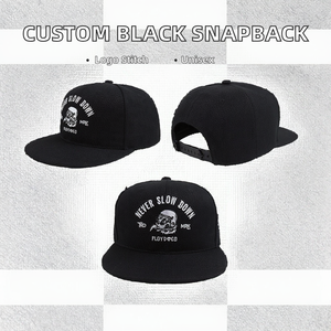 Wholesale High Quality Custom Black Embroidery Letter Logo 6 Panel Cap <b>Flat</b> Brim Snapback Sports Fishing Outdoor <b>Hat</b> - Product Image 2
