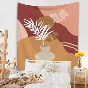 Tapisseries murales bohèmes pour filles noires, style frais et minimaliste, illustration orange Morandi, imprimé floral fait main, vente chaude en Chine - Product Image 3