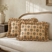 Housse de coussin vintage en coton imprimé floral avec bordure à volants pour canapé de salon