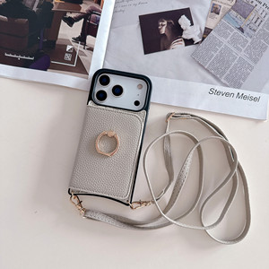 Convient pour <span class=keywords><strong>iPhone</strong></span> 17 ProMax Plug-in Phone Case, <span class=keywords><strong>iPhone</strong></span> 17 Fish Tail Crossbody Shoulder Strap, Ring protection PU Leather case - Product Image 2
