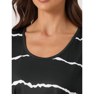 Ensemble pyjama à rayures ondulées pour femmes, débardeur sans manches et short taille haute, imprimé noir et blanc, vêtements de nuit d'été - Product Image 3
