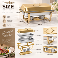 Ensemble buffet chauffe-plat pliable en or 9L en acier inoxydable chauffe-plats de luxe pour soupe traiteur pas cher pour hôtel présentation de fête de mariage