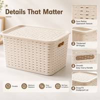Panier de rangement en rotin tressé en plastique, organisateur de bureau, boîtes de rangement pour vêtements, bacs de rangement pour placard