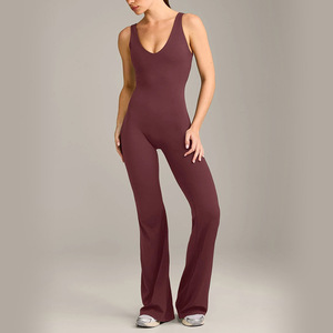 Combinaison de sport moulante à jambes évasées personnalisée, tenue de sport <span class=keywords><strong>nude</strong></span>, combinaison de yoga, body pour femmes - Product Image 3