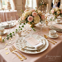Service de vaisselle de luxe en porcelaine fine dorée motif papillon, assiettes rondes à bord ondulé pour mariage, dessert et salade