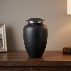 Urne funéraire en aluminium noir, vase commémoratif en métal pour cendres, design personnalisé, 200 pouces cubes, modèle CH-559 - Artisanat indien Uttar - Product Image 3