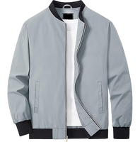 Blouson Bomber Homme Col et Poignets Côtelés Polyester Léger Coupe-Vent Entièrement Zippé Vêtement d'extérieur Décontracté