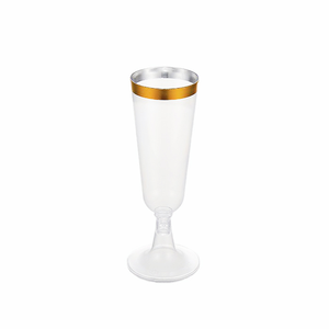 Flûte à <span class=keywords><strong>champagne</strong></span> en plastique jetable en verre clair détachable à jante dorée de 5oz pour fête <span class=keywords><strong>ou</strong></span> mariage - Product Image 1