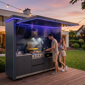 <span class=keywords><strong>Cucina</strong></span> Esterna Personalizzabile con Barbecue, Griglia in Acciaio Inox, Porta Elettrica Resistente alle Intemperie e Tettoia - Product Image 4