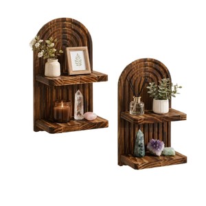 Wooden <b>Wall</b> <b>Mounted</b> <b>Shelf</b> Arched Design 2 Tier For Living Room Decor Storage Rack - Product Image 5