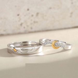Romantic the Sun and Moon Rhinestone <b>Couple</b> <b>Ring</b> for Wedding Jewelry Valentine's Day Gift Open Adjustable <b>Ring</b> - Product Image 2