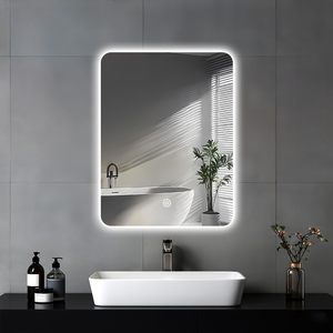 Miroir de salle de bain rectangulaire intelligent à LED en verre 45x60cm, rétroéclairé, <span class=keywords><strong>3</strong></span> couleurs d'éclairage, interrupteur tactile, mural, à intensité variable, IP54 pour la douche - Product Image 1