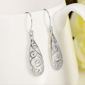 Pendientes de plata con forma de gota de agua, pendientes colgantes de estilo Vintage para mujer, joyería de moda chapada en plata tibetana E425 - Product Image 3