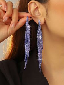 Women's Trendy Super Shiny Long Tassel Drop Earrings Exaggerated Butterfly Shape Versatile Copper Stud <b>Fashionable</b> <b>Hoop</b> <b>Earings</b> - Product Image 3