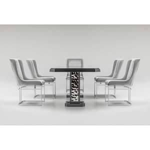 Ensemble de table à manger rectangulaire moderne, 6 pièces, pieds en métal, plateau en bois, meubles pour la maison et la villa - Product Image 5