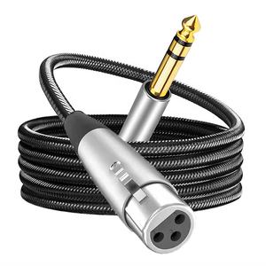 แจ็ค6.35mm 6.5mm <span class=keywords><strong>TRS</strong></span> สเตอริโอปลั๊กตัวผู้ไปยัง3Pin XLR ตัวเมียไมโครโฟนไมโครโฟนลำโพงเสียงกีตาร์สายถัก - Product Image 1