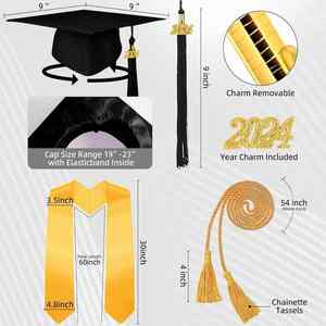 Toga de Graduación Mate al por Mayor 2025 con Borla, Estola, Cordón de Honor, Toga Negra para Bachillerato, Vestido Universitario - Product Image 4