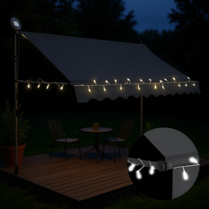 Anthracite 98.4 In Manual Retractable Awning <b>With</b> <b>Led</b> Solar Garden <b>Lights</b> For Outdoor Patio Deck - Product Image 2