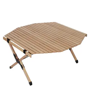 Table octogonale en bois massif élargie pour rouleaux de poulet table pliante d'extérieur portable en hêtre table pliante simple pique-nique barbecue