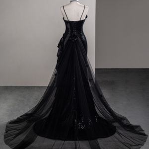 Robes de soirée sirène noires à fente haute, élégantes avec surjupe pour femme, idéales pour les fêtes Sfy97 - Product Image 5
