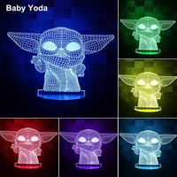 Lampe à LED 3D Illusion pour bébé Yoda Décoration veilleuse créative Télécommande en plastique ABS acrylique Corps de lampe Base en bois pour le bureau et la maison
