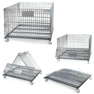 Hot Sale Stackable Generator Steel Folding Scrap Metal Wire Mesh Container Storage Cages With Wheels Trolley