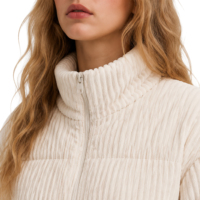 Veste matelassée en velours côtelé personnalisée pour femme, col montant, fermeture éclair, matelassage horizontal, manteau d'hiver rembourré, OEM ODM