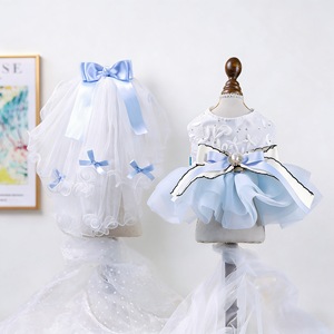 Falda tutú estilo princesa, vestido de tul azul y blanco con velo para perros y gatos, primavera, verano, cuatro estaciones, material de poliéster - Product Image 1