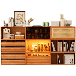 خزانة متعددة الوظائف من خشب الكرز الصلب على شكل مكعب، حامل تلفاز على الطراز الياباني، خزانة كتب عصرية، طاولة جانبية للسرير أو للنافذة - Product Image 5