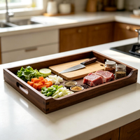 Plateau de service rectangulaire moderne en bois d'acacia, luxueux et écologique, avec assiette à dessert et plateau à thé pour la maison, le café, les fêtes et les buffets