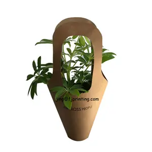 Custom Logo Afdrukken Eco Vriendelijk Handvat Natuurlijke Kraft Karton Bloem Plant Verpakking Tas