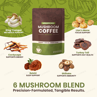 Café en poudre aux herbes personnalisé pour adultes, certifié GMP, pour l'énergie, l'immunité et la concentration cérébrale, avec champignons Crinière de lion et Reishi, marque privée