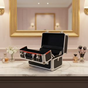 Professional Makeup Train <strong>Case</strong> Cosmetic <strong>Case</strong> <strong>Aluminum</strong> Cosmetology <strong>Case</strong> Makeup Organizer Box with Lock &amp; 4 Trays for Daily <strong>Travel</strong> - Product Image 5