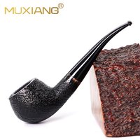 MUXIANG Pipe à tabac en bois de bruyère courbée, filtre 9 mm, couleur noire sablée