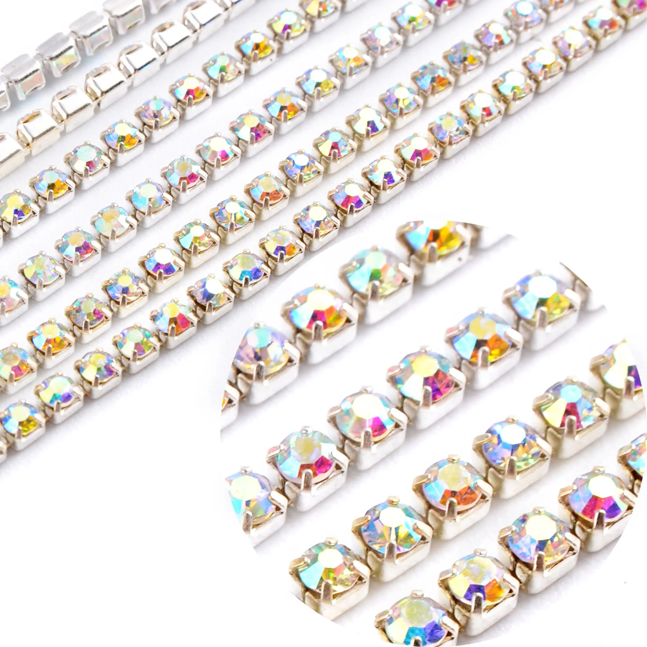 Manik-manik Kaca Istana Berlian Rantai Cangkir Kuningan Tembaga Rantai Perak, Hiasan Rantai Berlian Imitasi Kristal untuk Membuat Perhiasan Garmen