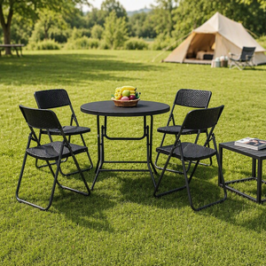 Autres meubles d'extérieur - Table ronde pliante avec 4 chaises en rotin - Ensemble de jardin pliable et peu encombrant - Product Image 2