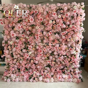 Panneau de toile de fond en soie rose et blanche 3D 5D, fait main, léger, personnalisé, 8 pieds x 8 pieds, pour mariage et fête, mur de fleurs artificielles - Product Image 2