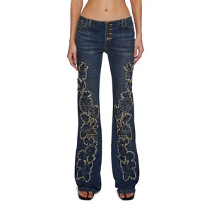 Jeans évasés taille basse King's Road Denim respirant avec impression numérique à motif uni teint solide - Product Image 1