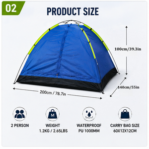 <span class=keywords><strong>Tente</strong></span> de camping d'été pour <span class=keywords><strong>2</strong></span> personnes, 1000 mm, imperméable, légère, facile à installer, pour la randonnée en plein air, la plage - Product Image 3