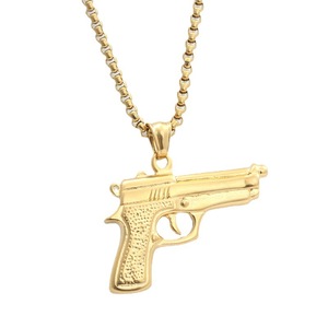 Pistol Pendant Stainless Steel Men's Necklace Retro Themed <b>Charm</b> Gift 190333 - Product Image 4