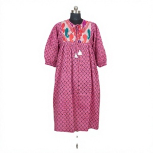 Vestido Midi Bodycon Y2K de Algodón Ecológico Tejido a Mano en India, Lavable, Transpirable, con Estampado de Bloques Asimétricos y Patchwork para Mujer - Product Image 1